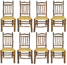 A Set Of 8 Adirondack Stick Style Rush Seated Dining Chairs