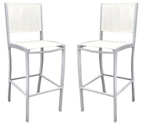 A Pair Of Modern Aluminum And Mesh Bar Stools By Oxford Garden