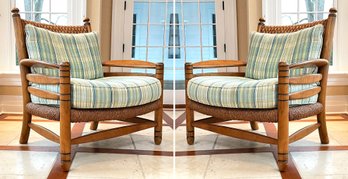 A Pair Of Turned Pine And Cane Arm Chairs By The Stamford Chair Collection