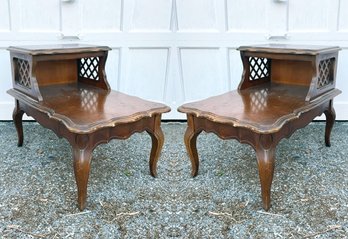 A Pair Of Vintage Cherry Wood Step Up Tables By Bassett Furniture