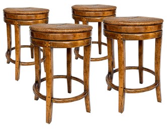 A Set Of 4 Bespoke Swivel Counter Height Stools With Rush Seated Tops