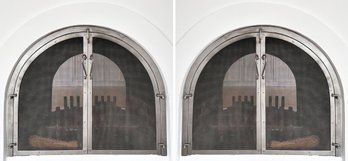 A Pair Of Custom Art Metal Double Sided Fireplace Doors, Plus Accoutrements