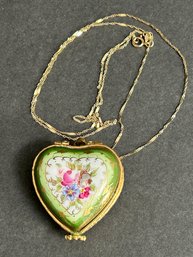 Vintage Rochard Limoge France Heart Pendant On 14K Gold Italy 24' Chain Heart Measures 2'
