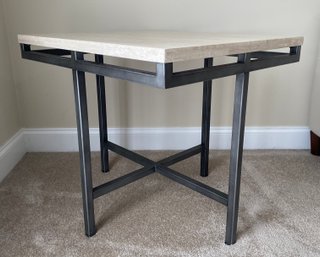 Brushed Metal And Travertine Modern Side Table