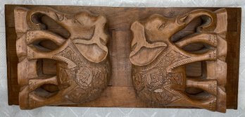 Vintage Ornately Carved Teak Wood Elephant Folding Expandable Book Ends Holder India