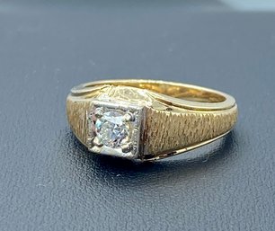 Large & Heavy Mens 14k Yellow Gold Solitaire Diamond Ring