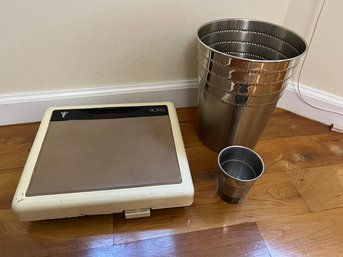 Metal Waist Paper Basket, Cup, And Borg Digital Scale