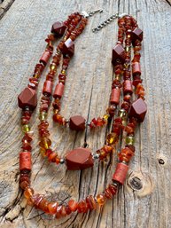 Red Jasper, Coral, Orange Agate & Citrine Beaded Necklace