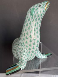 Herend Figurine- Seal In Green- Purchased 1996- Always Curio Kept- Mint Condition