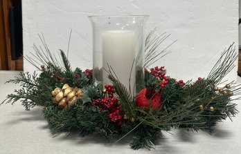 LIGHTS UP! Luminara Dream Candle With Glass Chimney Candle Holder, Holly Berries, Pine Cones, Pomegranates  A5