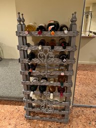 Wooden Wine Rack With Decorative Bottles