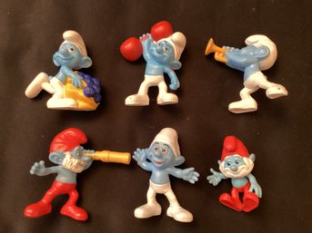 Set Of Six Smurf Figurines Papa Greedy Harmony Hefty Crazy