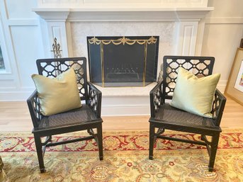 Pair Lattice & Caned Side Chairs
