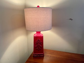 Contemporary Red Glazed Ceramic Lamp With Relief Design