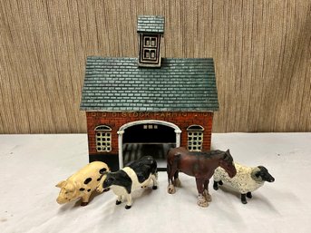 Large Cast Iron Farm Barn & Four Animals