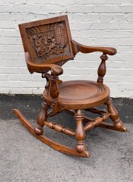 Vintage German Carved Oak Pub/ Tavern Rocking Chair