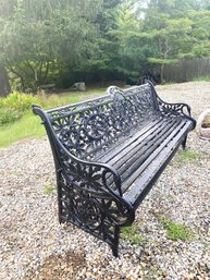 Antique English Wrought Iron Bench With Swann Heads