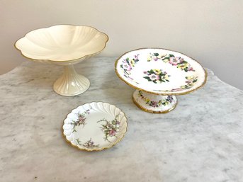 Pedestaled Lenox & Royal Stafford Cookie Plates & Limoges Plate