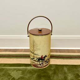 A Vintage Ice Bucket With Wood Lid - Fox Hunting Scenes