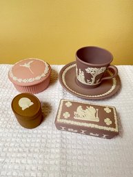 Mixed Wedgwood Colors And Uses, Jasperware, Wedgwood, Round Pink, Rectangular Lilac, Oval Brown, Lilac Teacup