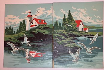 Vintage Paint By Number Paintings - Seaside - Lighthouse - Cottages - Seagulls - Nautical - Maritime - 9 X 12