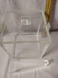 MCM Hollywood Regency Acrylic Lucite Cube Square Ice Bucket With Tongs