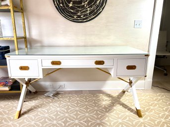 Contemporary Hickory Chair White Desk With Brushed Brass Trim Detail