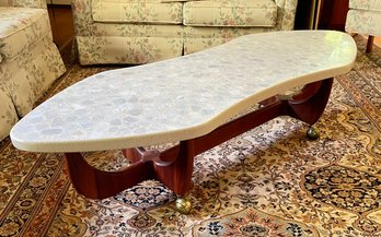 Mid Century Harvey Probber Terrazzo And Walnut Coffee Table On Brass Casters