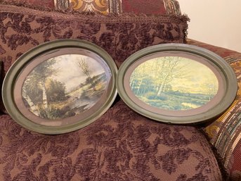 Pair Vintage Oval Framed Art