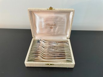 Christofle Boxed Set Of Silver Plate Cocktail Forks, Made In France