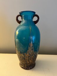 Dale Tiffany Amphora Glass  Style Vase In Teal, Gold Flecks