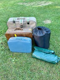 Vintage Suitcases, Sleeping Bag & Blowup Mattress