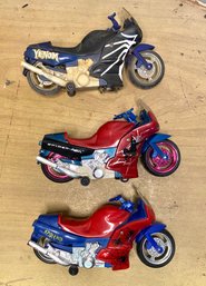 3 Vintage Collectible Spiderman Motorcycles