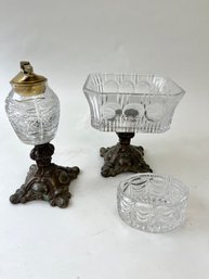 Vintage Crystal Pedestaled Bowl, Crystal Lighter & Crystal Candy Dish