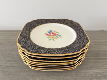 Syracuse 'Old Ivory' Cobalt And Gold Square Plates (Set Of 8)