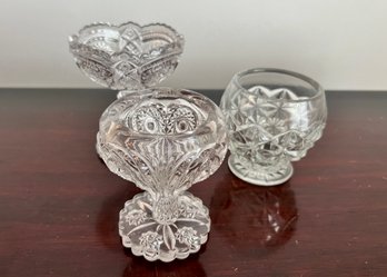 Collection Of Footed Cut Glass Candy Dishes (3 Sizes)
