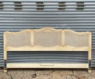 Vintage French Provincial Style Painted Cane Panel King Size Headboard