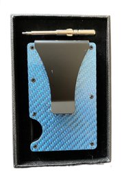 Blue Carbon Fiber Minimalist Wallet RFID Blocking