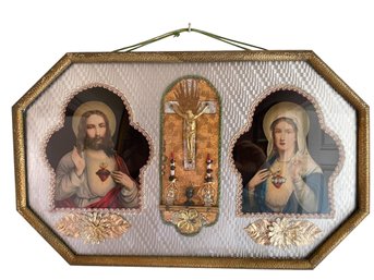 Vintage Religious  Diorama/ Mixed Art  On Metal.