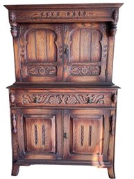 Vintage Carved Oak China Cabinet. Jamestown Lounge Co'? Feudal Oak?
