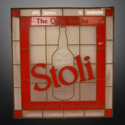 Stoli Vodka Advertising Glass Sign