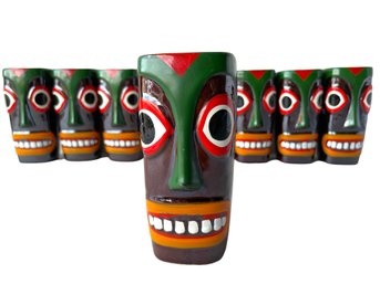 Set Of 8 Vintage Victoria Hand Painted Tiki Bar Cups.