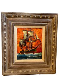 Vintage MCM Oil On Canvas , Signed Brent. Old Sail Boat.