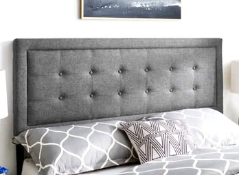 A Modern Tufted Linen Queen Platform Bedstead