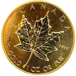 1985 Uncirculated Canadian Maple Leaf $50 Dollar Gold Coin, 1 Oz 0.999 Gold.