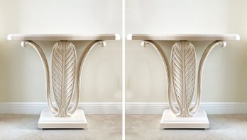 A Pair Of Art Deco Style Console Tables With Palm Frond Form Bases