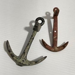 Vintage Pair Of Distressed Decorative Miniature Metal Anchors