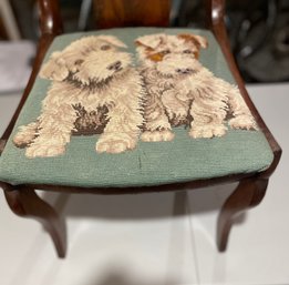 Antique Maple Chair With Needlepoint Dogs