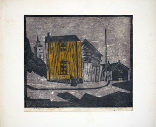 Yellow House' - Vintage 1958 Woodblock Print On Rice Paper