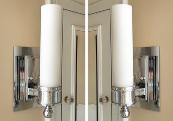 A Pair Of Chrome Wall Sconces, Possibly Restoration Hardware